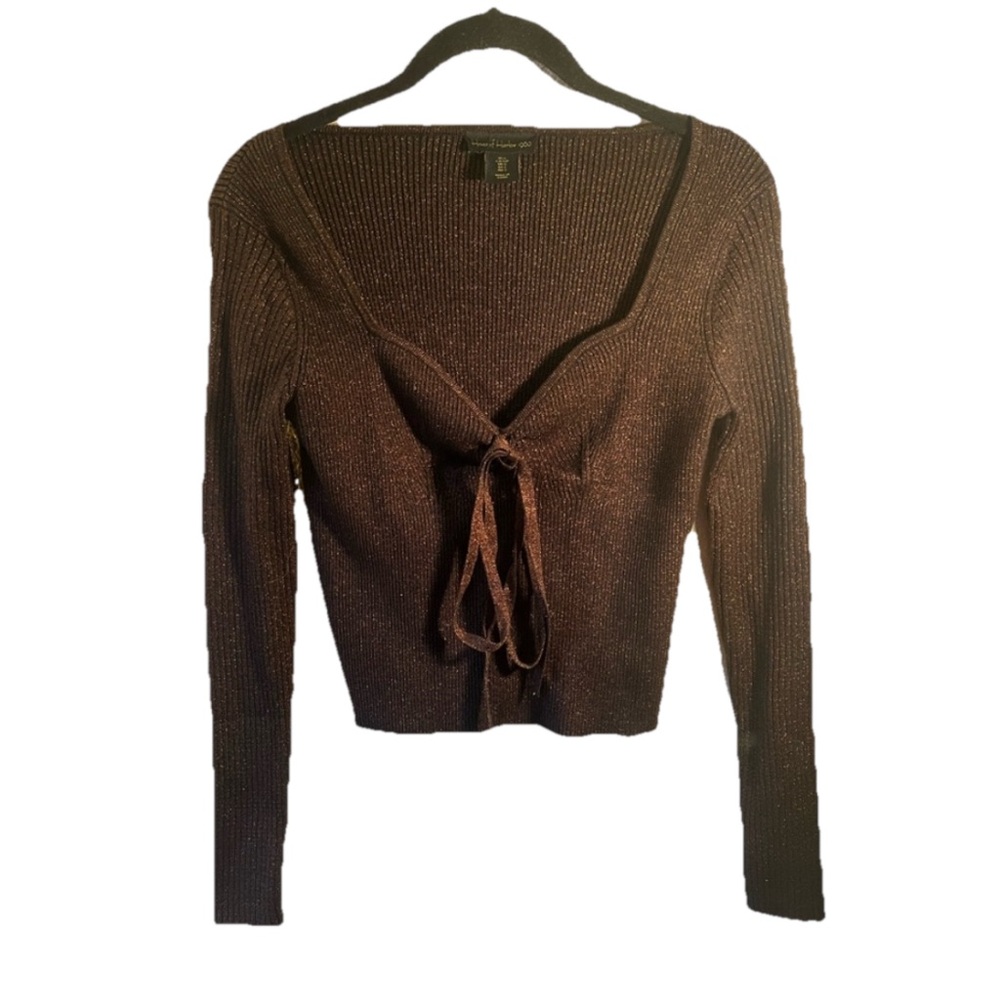 House of Harlow Metallic Sweetheart Blouse Women’s Small Brown Top Long‎ Sleeve